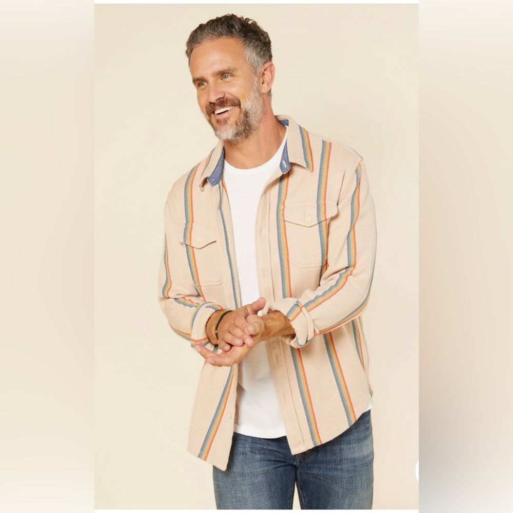 Outerknown BLANKET SHIRT WHEAT RAINBOW STRIPE - NWT Medium